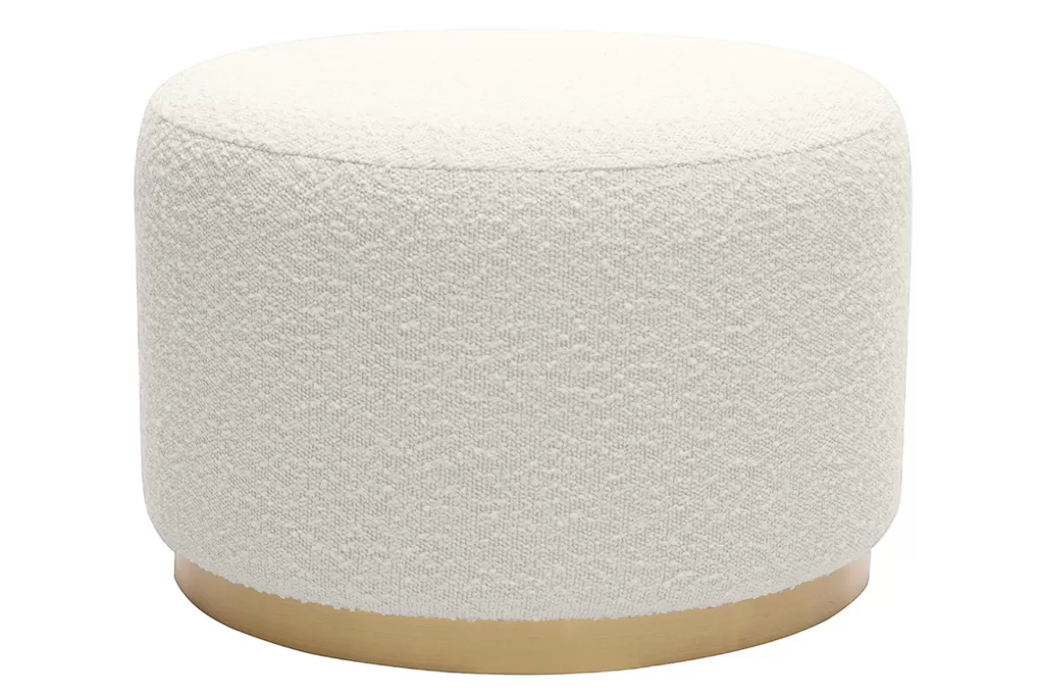 Miliboo Runder Pouf aus schimmerndem Wollmischgewebe in gebrochenem Weiß und goldfarbenem Metall D54 cm AMAYA