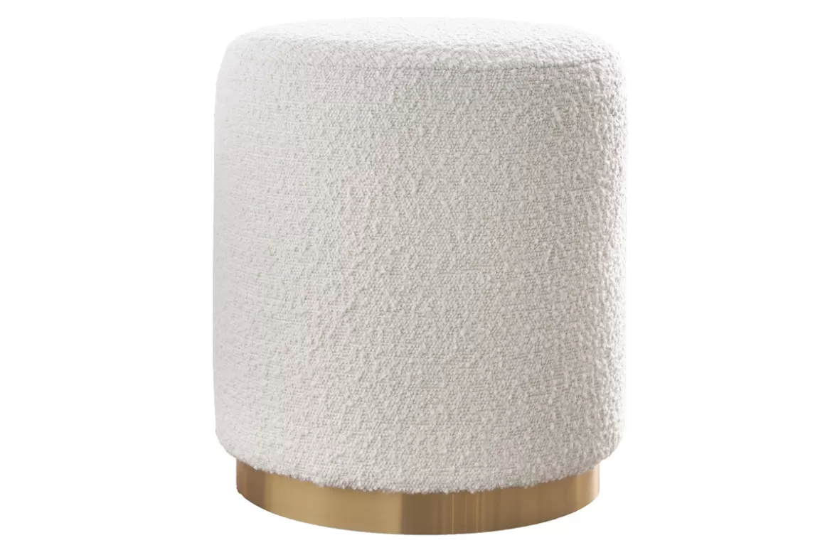 Miliboo Runder Pouf aus weißem Wollbouclé-Effektstoff und goldenem Metall D40 cm AMAYA