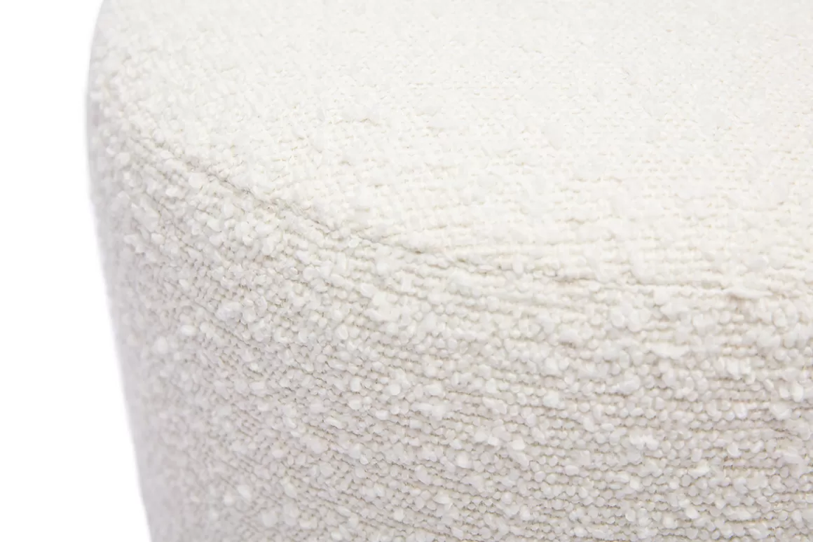 Miliboo Runder Pouf aus weißem Wollbouclé-Effektstoff und goldenem Metall D40 cm AMAYA