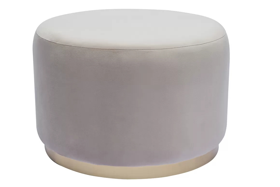 Miliboo Runder Samt- und goldenes Metallpouf in Taupe D54 cm AMAYA