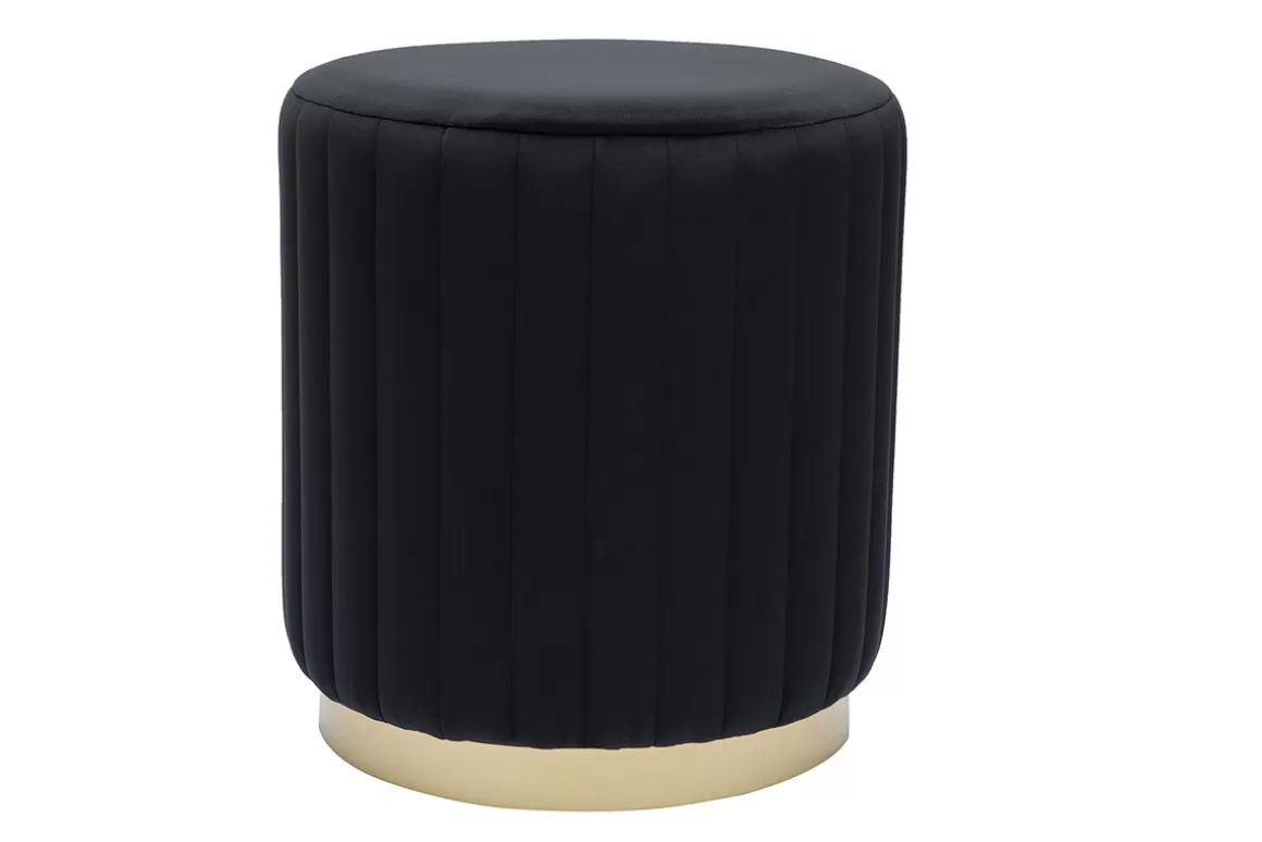 Miliboo Runder Samt- und Metallpuff in Schwarz und Gold D40 cm DONA