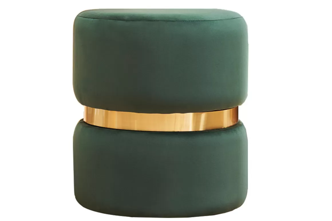 Miliboo Runder Samtpouf in Dunkelgrün mit goldenem Metall D40 cm JOY