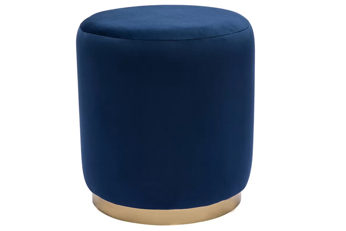 Miliboo Runder Samtpouf in Marineblau und goldener Metallstruktur D40 cm AMAYA