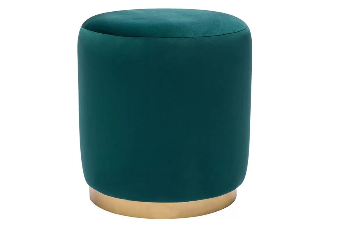 Miliboo Runder Samt-Pouf in petrolblau und goldfarbenem Metall D40 cm AMAYA