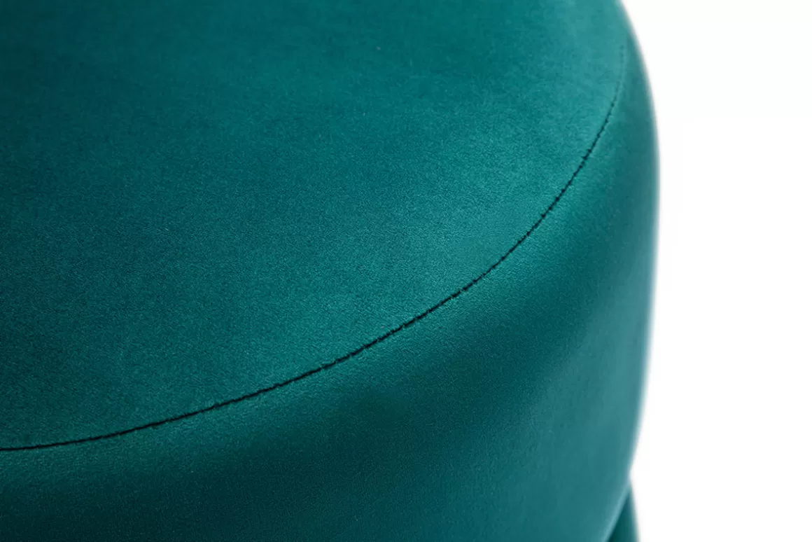 Miliboo Runder Samtpouf in Petrolblau und Goldmetall D40 cm JOY