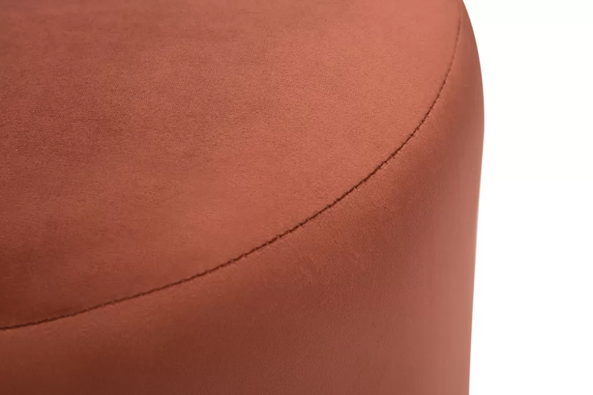 Miliboo Runder Samt-Pouf in Ziegelrot und goldenem Metall D40 cm AMAYA