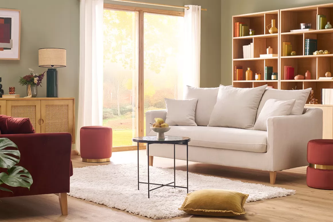 Miliboo Runder Samt-Pouf in Ziegelrot und goldenem Metall D40 cm AMAYA