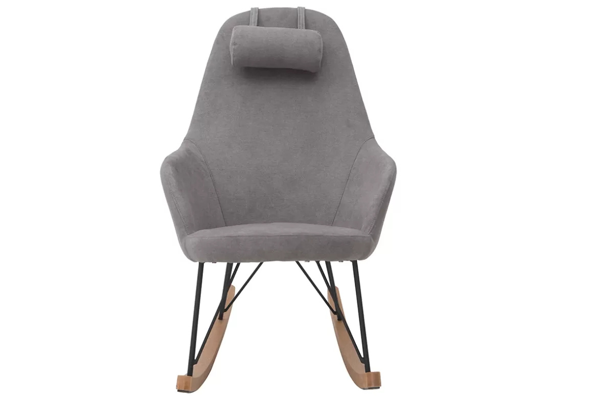 Miliboo Schaukelstuhl aus Stoff Samt Grau Beine Metall und Holz JHENE