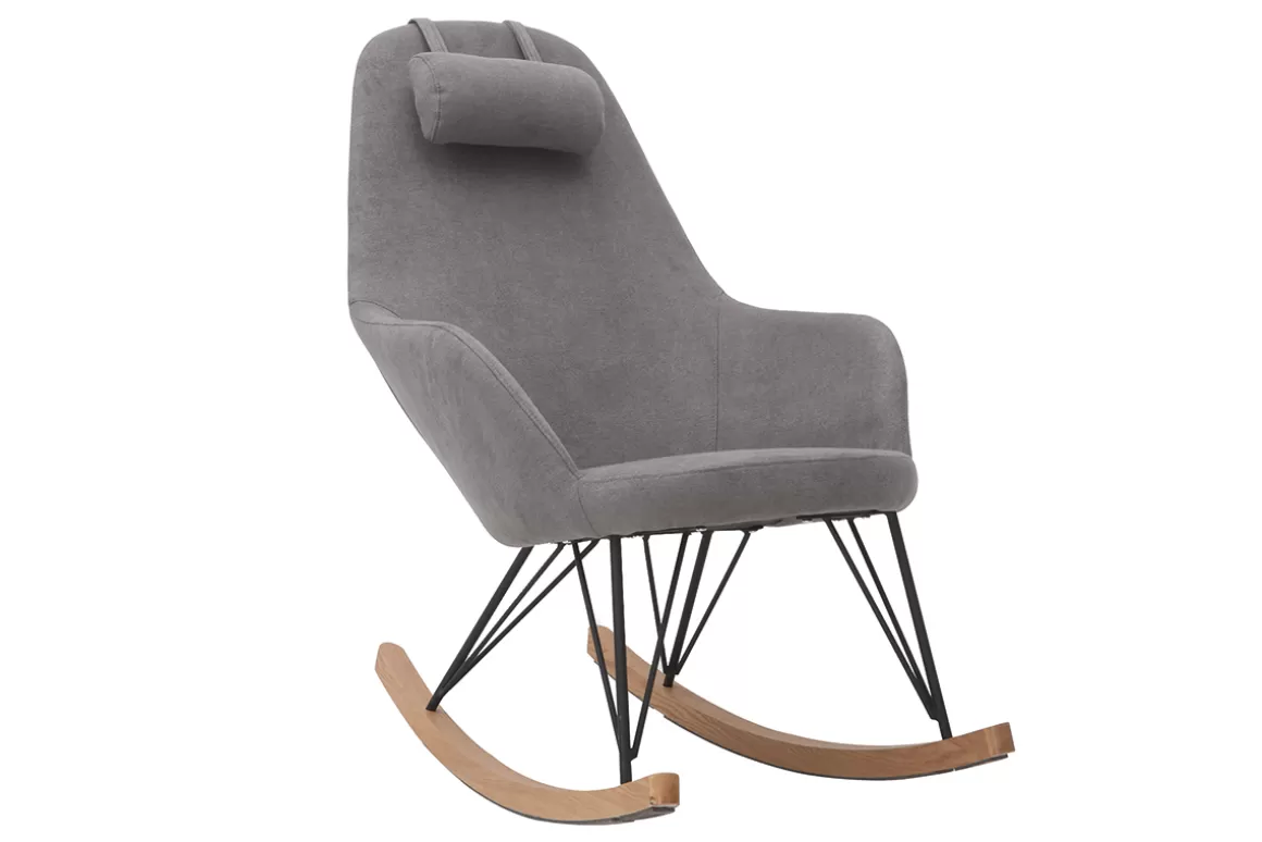 Miliboo Schaukelstuhl aus Stoff Samt Grau Beine Metall und Holz JHENE
