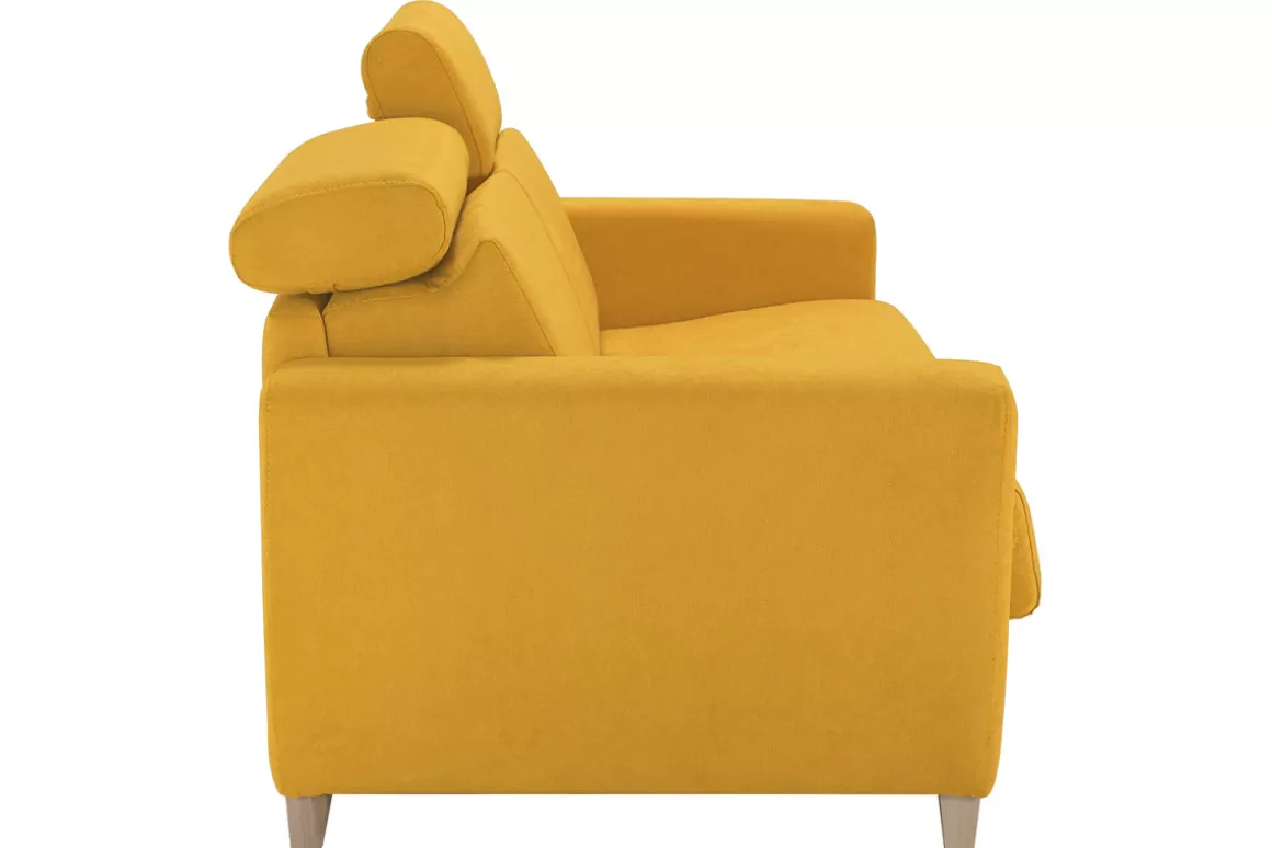Miliboo Schlafcouch mit verstellbaren Kopfstützen Gelb mit 13 cm Matratze 3-Sitzer GOYA