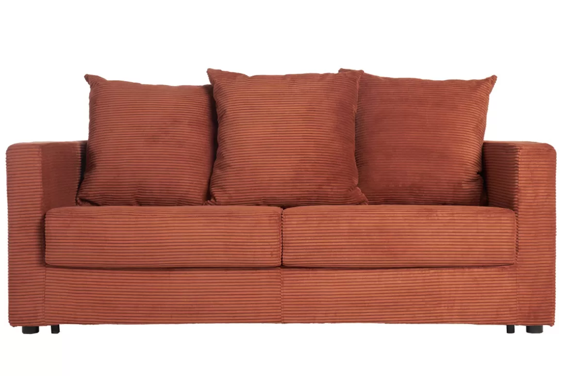 Miliboo Schlafsofa 3-Sitzer mit Cordstoff in Terracotta mit Matratze 13cm BACIO