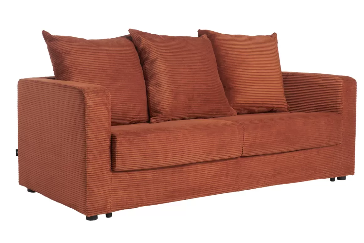 Miliboo Schlafsofa 3-Sitzer mit Cordstoff in Terracotta mit Matratze 13cm BACIO