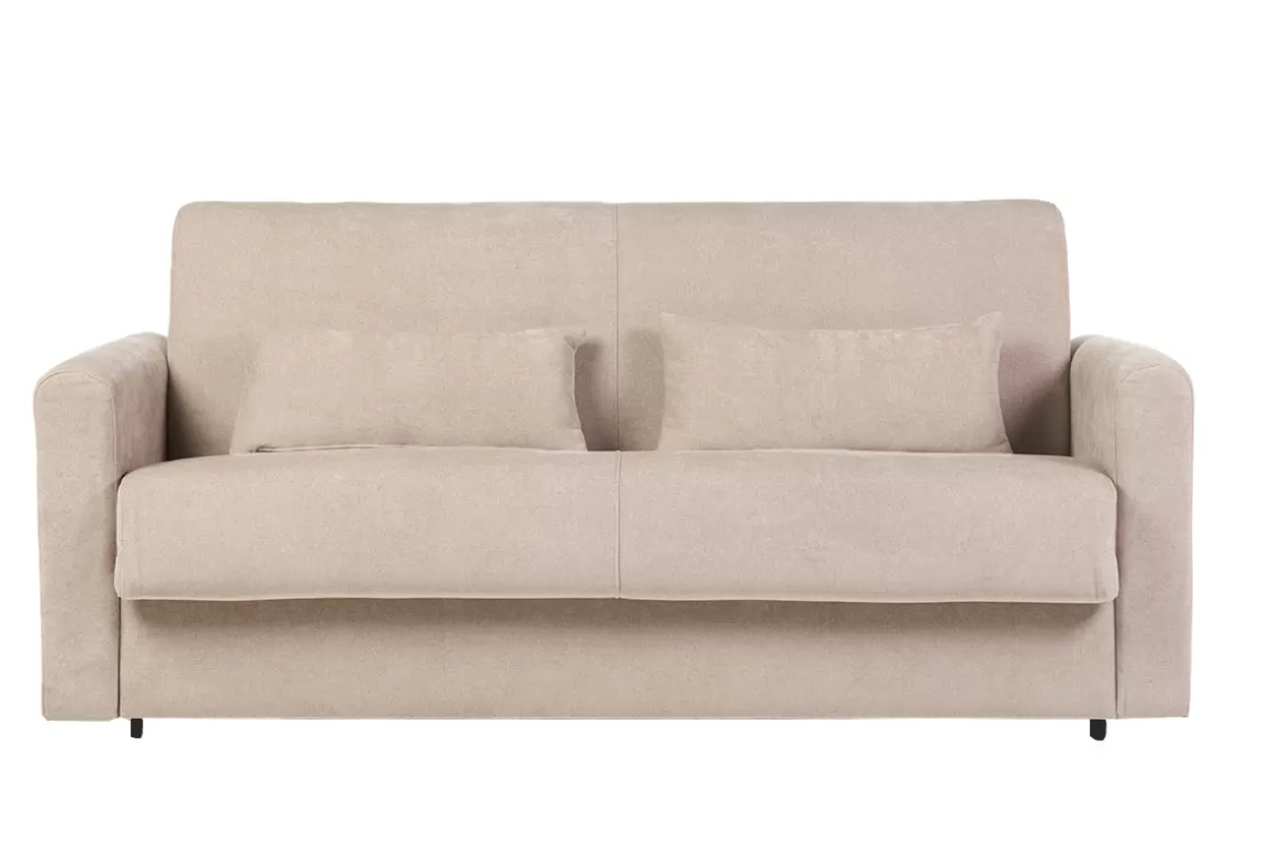 Miliboo Schlafsofa 3-Sitzer mit Stoffbezug in Samtoptik Beige Matratze 13cm LETTO