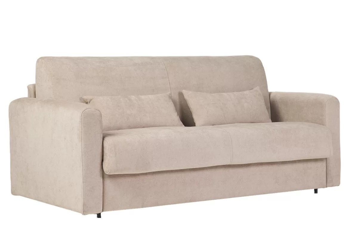 Miliboo Schlafsofa 3-Sitzer mit Stoffbezug in Samtoptik Beige Matratze 13cm LETTO