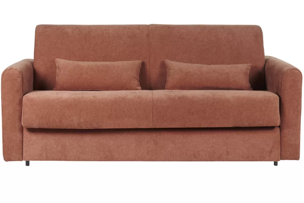 Miliboo Schlafsofa 3-Sitzer mit Stoffbezug in Samtoptik Terracotta Matratze 13cm LETTO