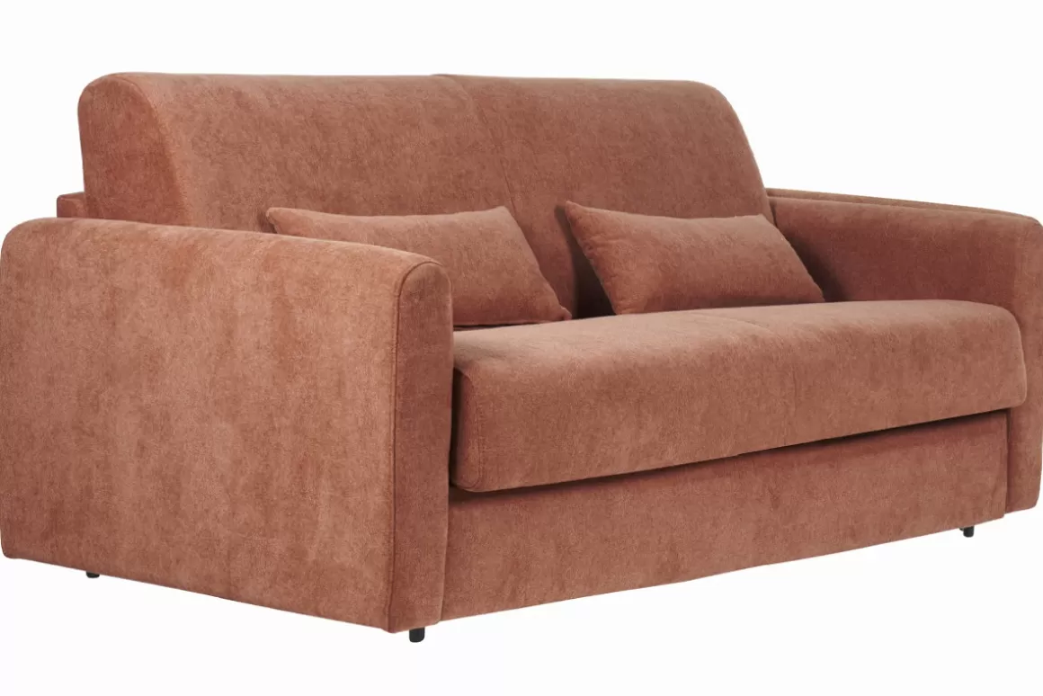 Miliboo Schlafsofa 3-Sitzer mit Stoffbezug in Samtoptik Terracotta Matratze 13cm LETTO