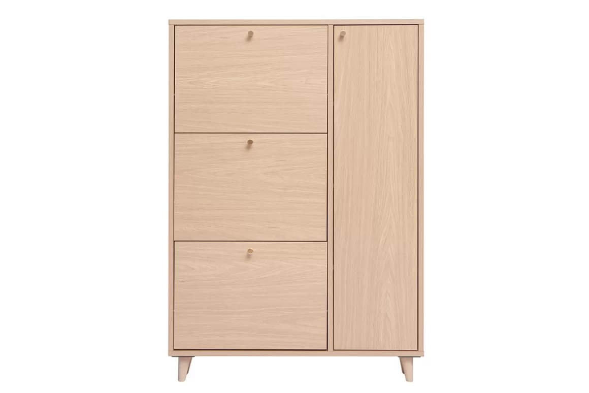 Miliboo Schuhschrank in hellem Holzdekor Eiche und goldfarbenem Metall B90 cm SILVESTRE