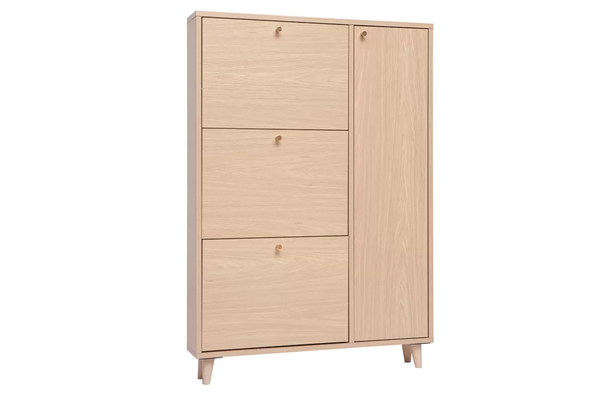 Miliboo Schuhschrank in hellem Holzdekor Eiche und goldfarbenem Metall B90 cm SILVESTRE