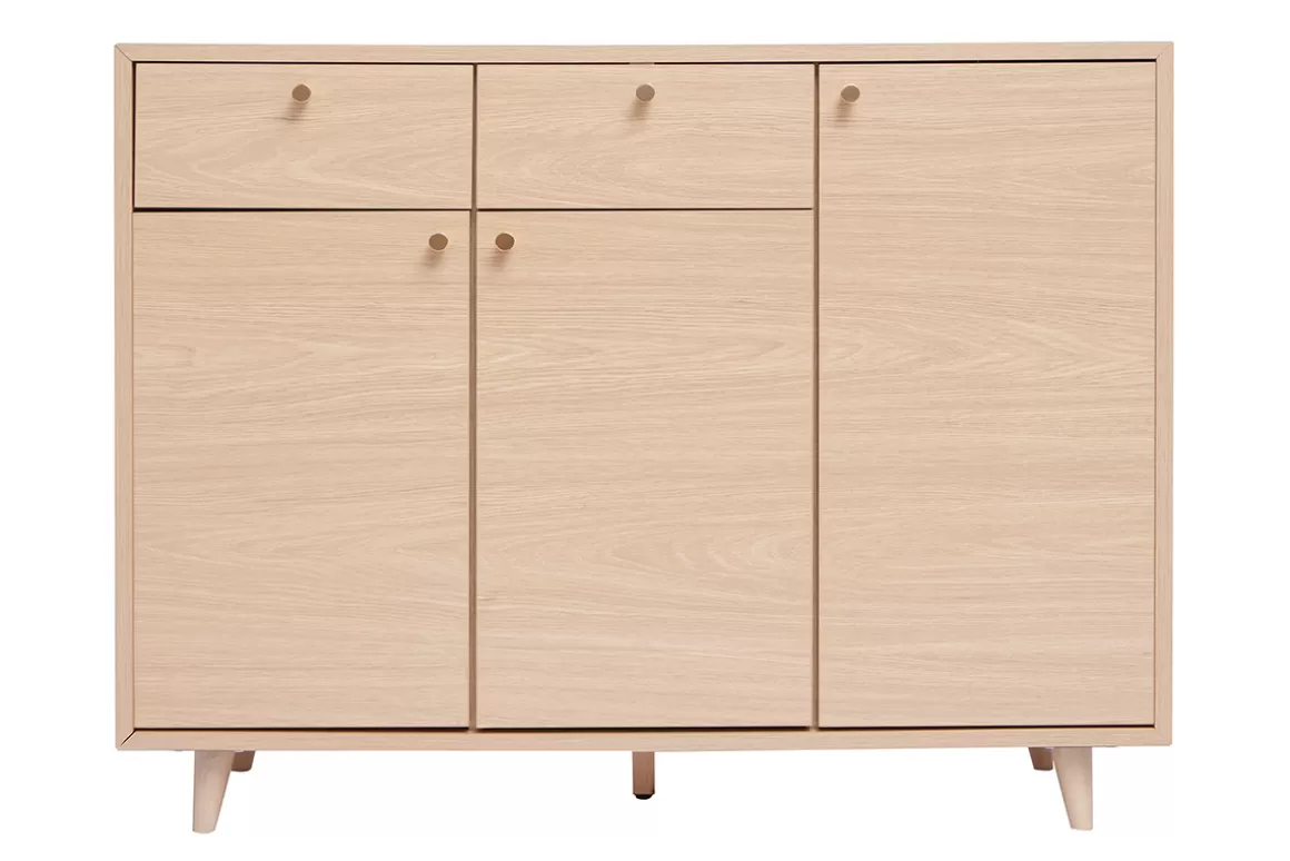 Miliboo Schuhschrank in hellem Holzdekor mit Eichenfurnier und goldfarbenem Metall B110 cm SILVESTRE