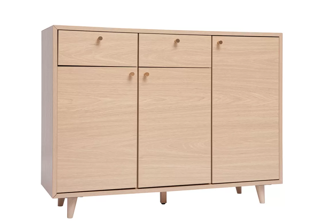 Miliboo Schuhschrank in hellem Holzdekor mit Eichenfurnier und goldfarbenem Metall B110 cm SILVESTRE