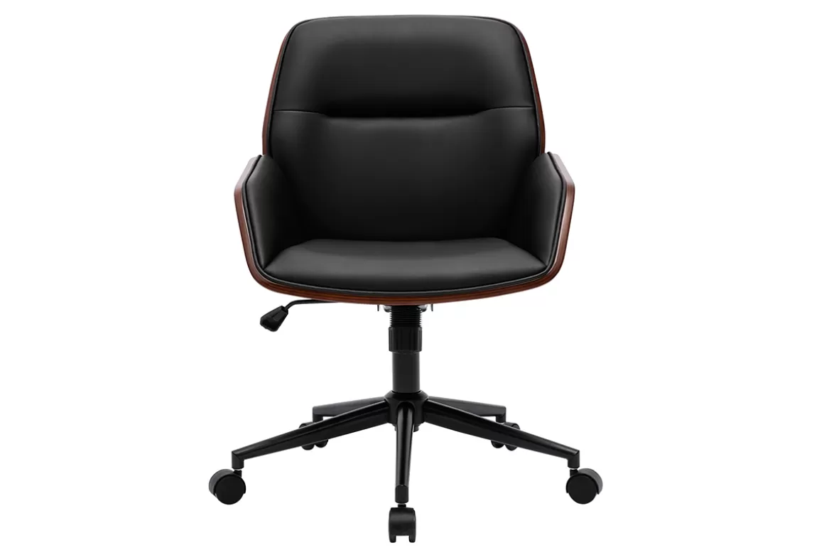 Miliboo Schwarzer Design-Bürostuhl mit Rollen, dunkles Holz und schwarzes Metall MARLOW