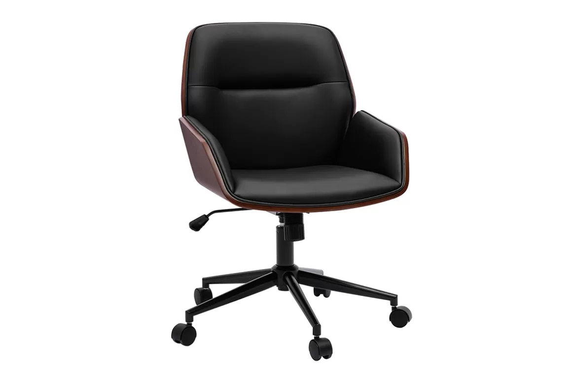 Miliboo Schwarzer Design-Bürostuhl mit Rollen, dunkles Holz und schwarzes Metall MARLOW