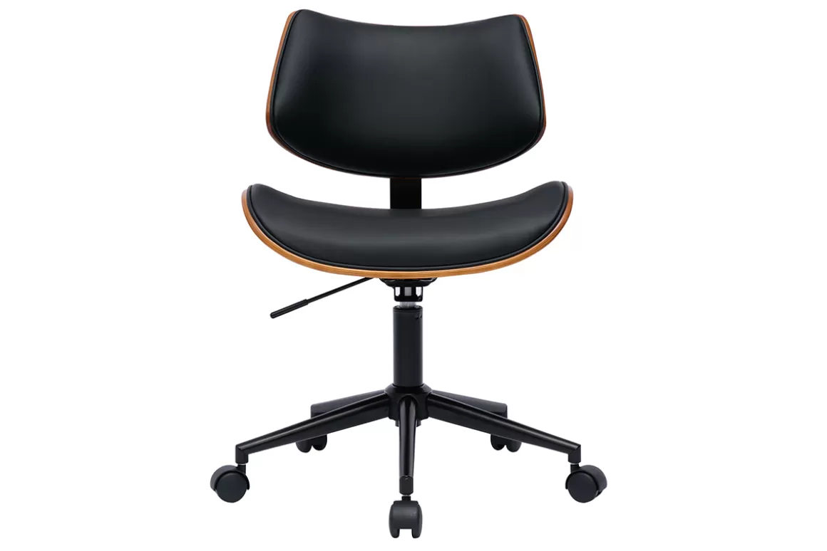 Miliboo Schwarzer Design-Bürostuhl mit Rollen, dunkles Walnussholz und schwarzes Metall MALMO