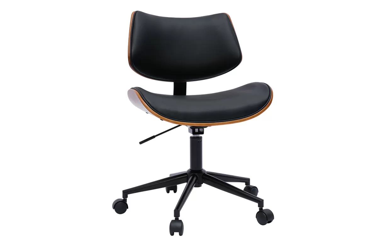 Miliboo Schwarzer Design-Bürostuhl mit Rollen, dunkles Walnussholz und schwarzes Metall MALMO