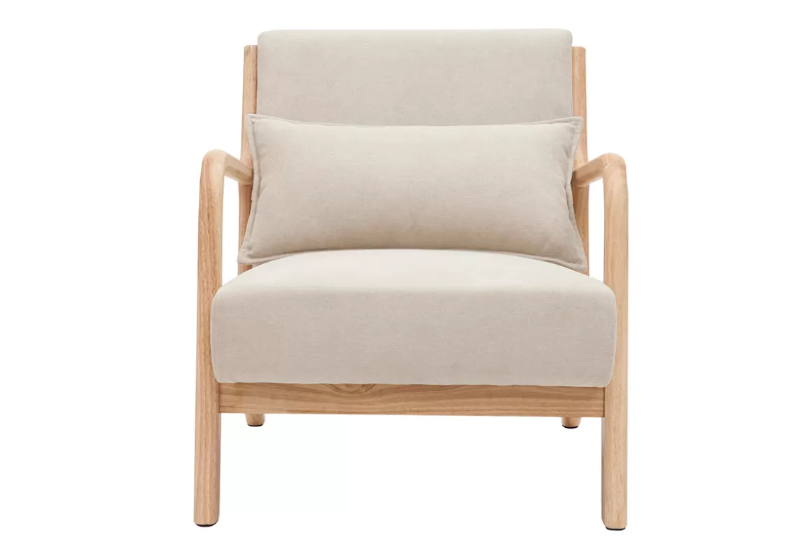 Miliboo Sessel aus hellem Holz und beigem Stoff mit Samteffekt DERRY