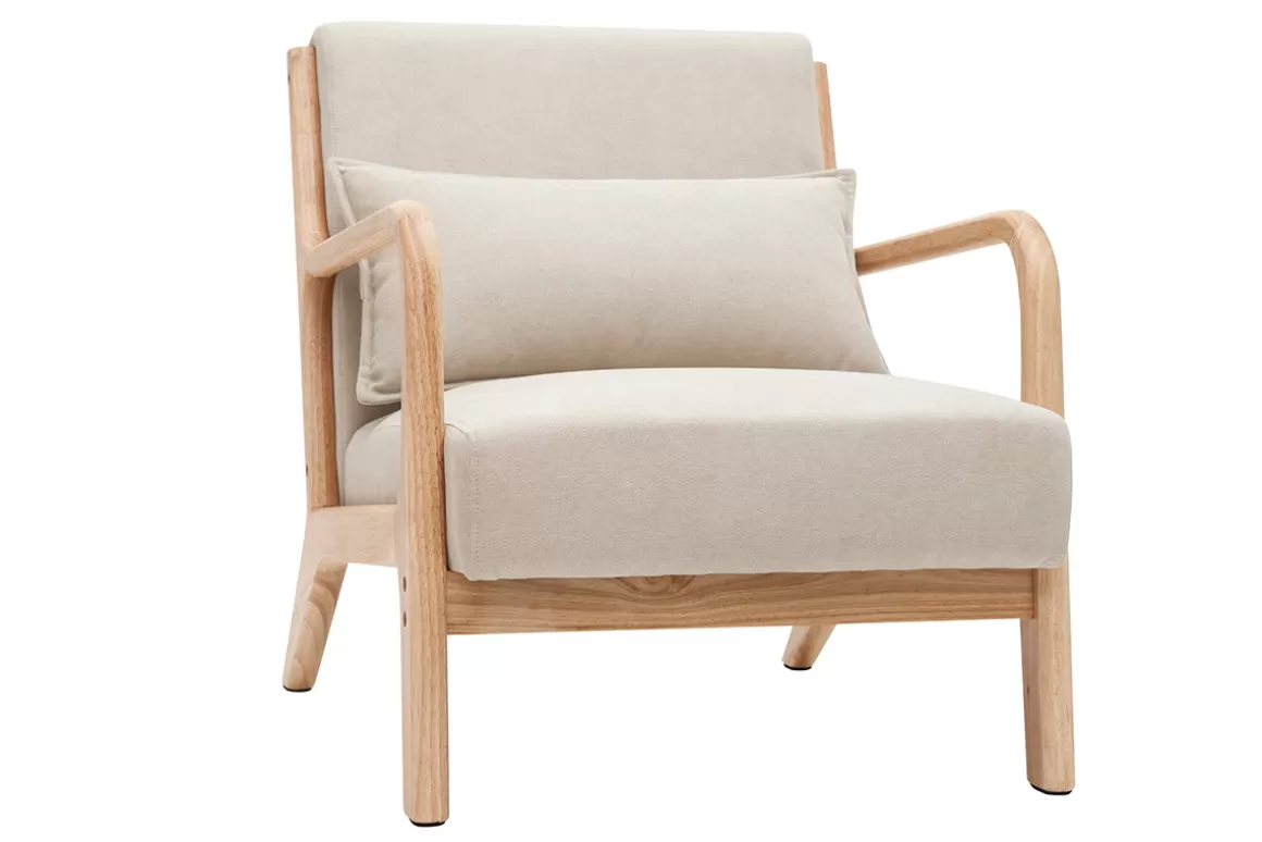 Miliboo Sessel aus hellem Holz und beigem Stoff mit Samteffekt DERRY