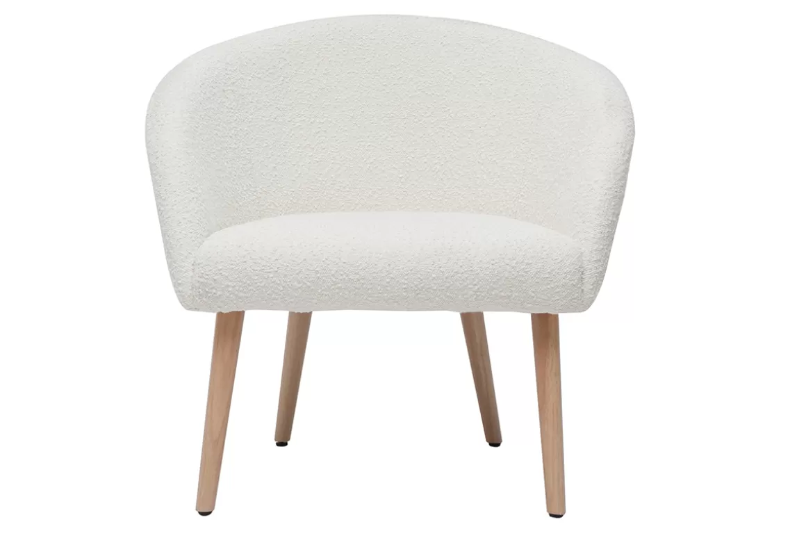 Miliboo Sessel mit weißem Stoffbezug mit Bouclé-Wolleffekt und hellen Holzbeinen OLIVIA