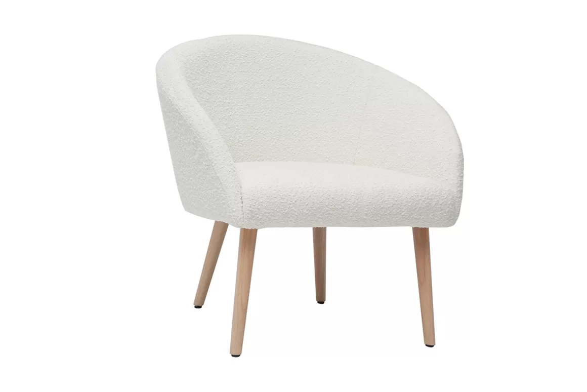 Miliboo Sessel mit weißem Stoffbezug mit Bouclé-Wolleffekt und hellen Holzbeinen OLIVIA