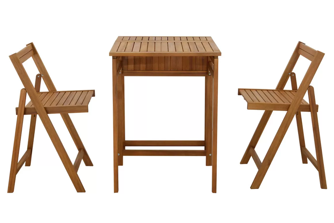 Miliboo Set aus 2 Klappstühlen und 1 klappbaren Balkontisch mit Stauraum aus Massivholz PRADO