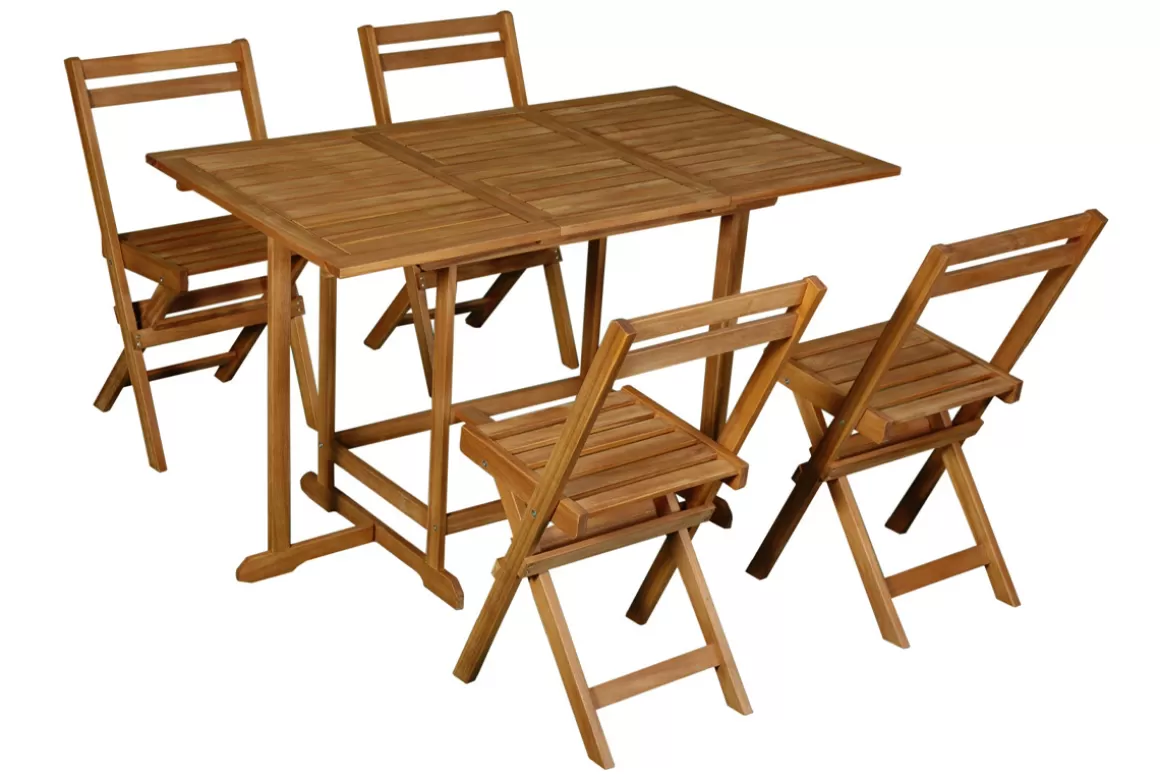 Miliboo Set mit einem ausziehbaren Tisch mit Stauraum und 4 Klappstühlen aus Massivholz CARMEN
