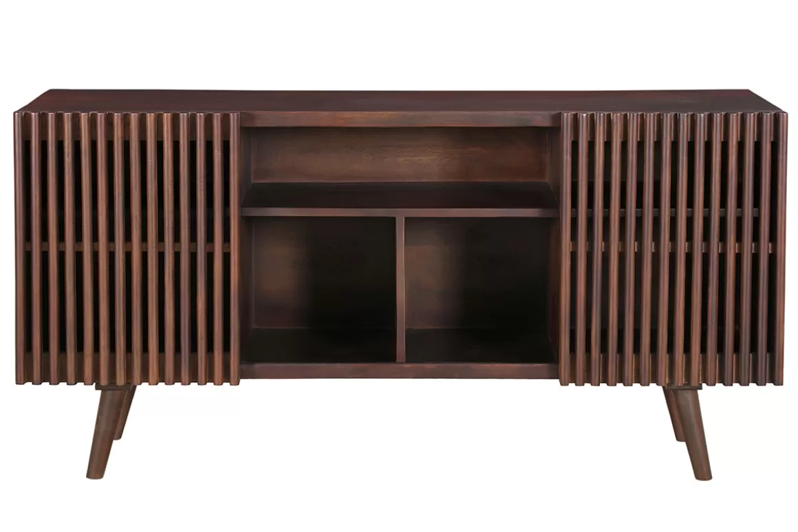 Miliboo Sideboard aus dunklem, massivem Mangoholz mit 2 Schiebetüren B140 cm ALBA