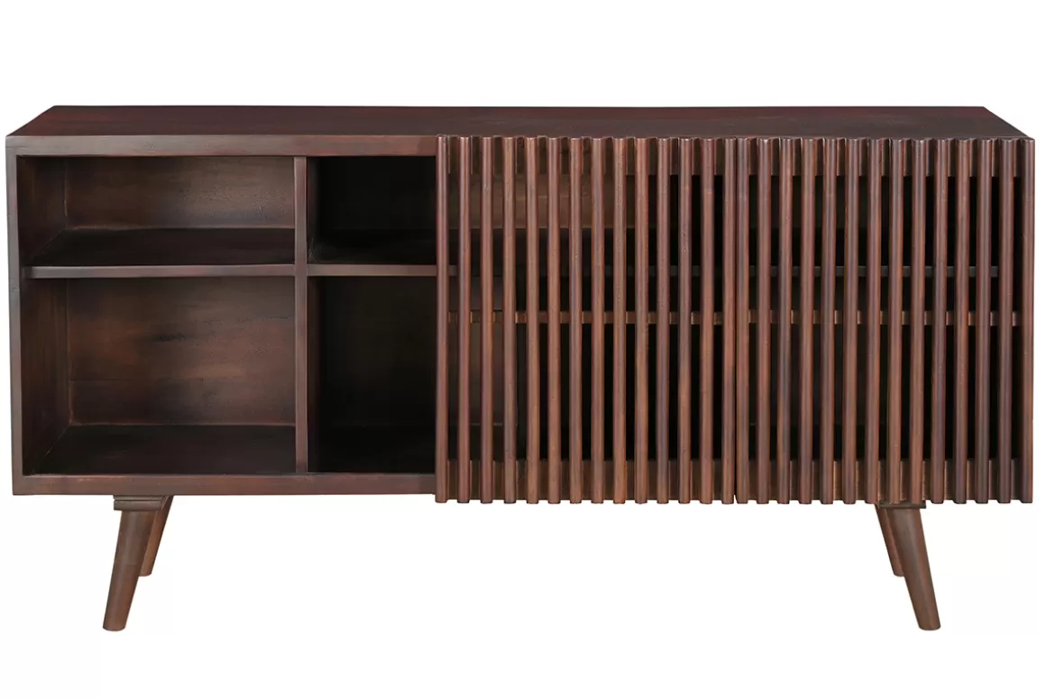 Miliboo Sideboard aus dunklem, massivem Mangoholz mit 2 Schiebetüren B140 cm ALBA