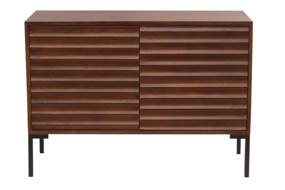 Miliboo Sideboard aus dunklem, massivem Mangoholz und schwarzem Metall 2 Türen B100 cm ONDA