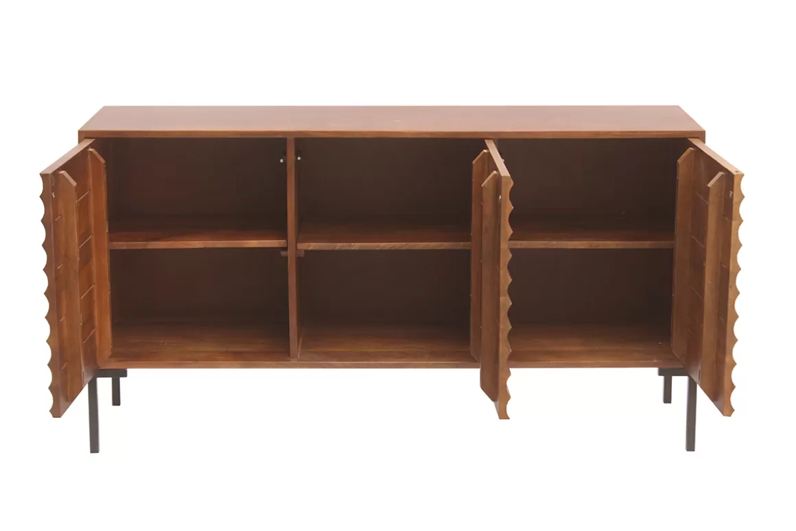 Miliboo Sideboard aus dunklem, massivem Mangoholz und schwarzem Metall 3 Türen B140 cm ONDA