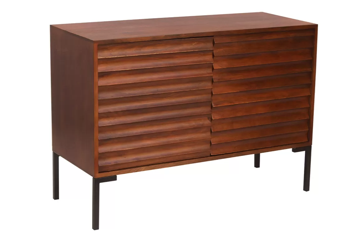 Miliboo Sideboard aus dunklem, massivem Mangoholz und schwarzem Metall 2 Türen B100 cm ONDA