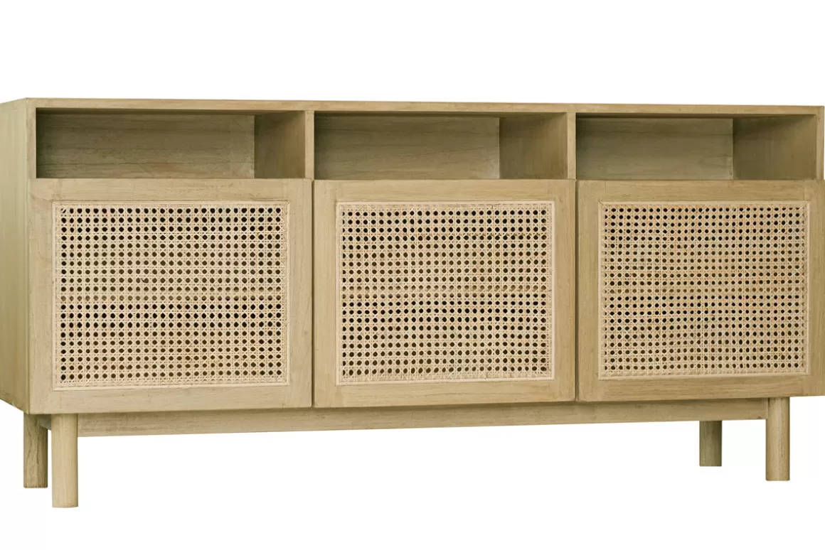 Miliboo Sideboard aus hellem Holz und Rattangeflecht L160 cm GALINA