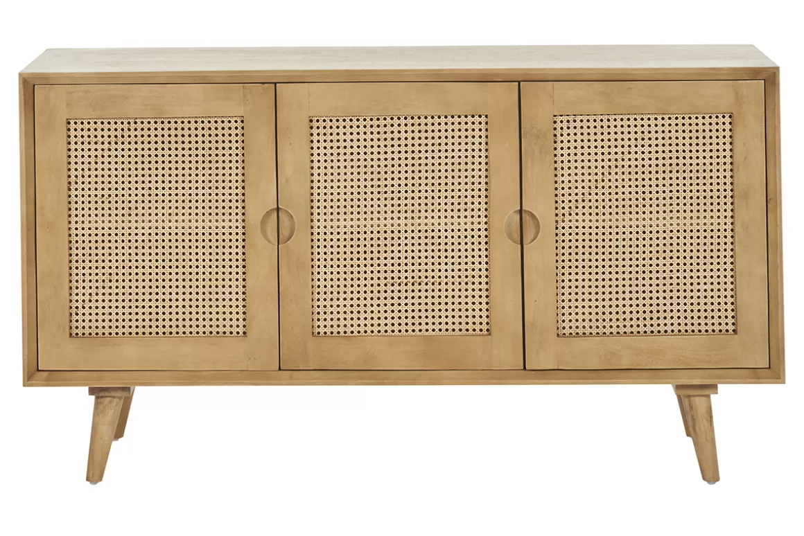 Miliboo Sideboard aus Mangoholz und Rattangeflecht 3 Türen B145 cm LAKA