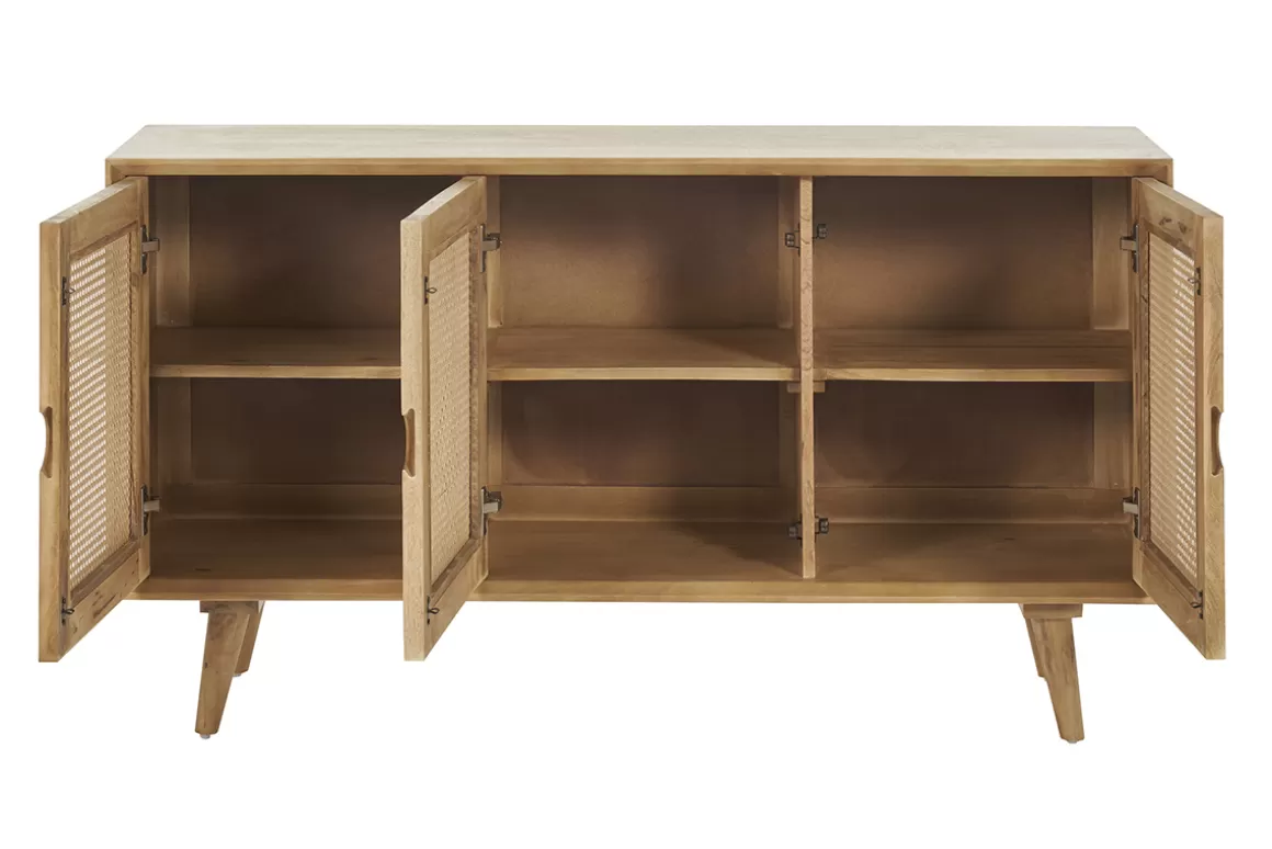 Miliboo Sideboard aus Mangoholz und Rattangeflecht 3 Türen B145 cm LAKA
