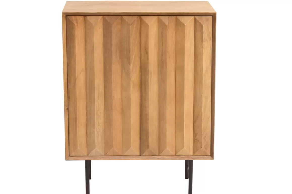 Miliboo Sideboard aus massivem Mangoholz mit Relief und schwarzem Metall 2-türig B70 cm AGRA