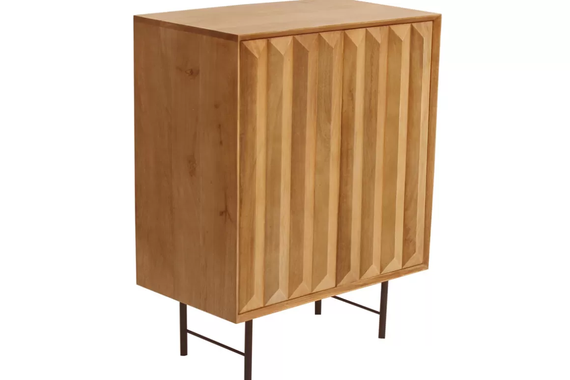 Miliboo Sideboard aus massivem Mangoholz mit Relief und schwarzem Metall 2-türig B70 cm AGRA