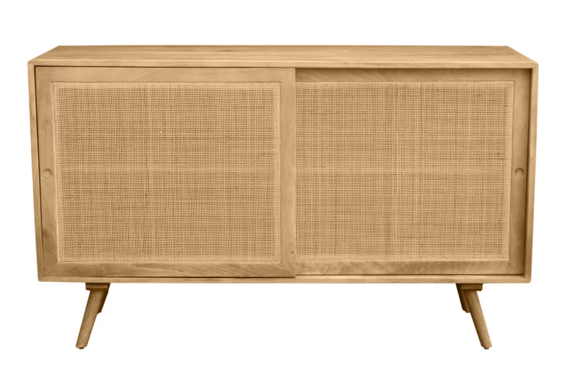 Miliboo Sideboard aus massivem Mangoholz und Rattangeflecht 2 Schiebetüren B135 cm ACANGE