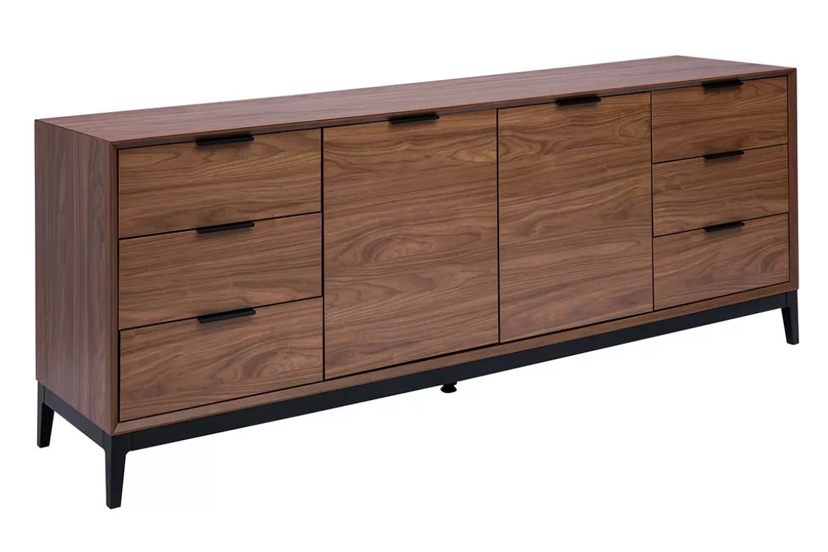 Miliboo Sideboard im Vintage-Stil aus dunklem Walnussfurnier und schwarzem Metall mit Stauraum B180 cm SARTO