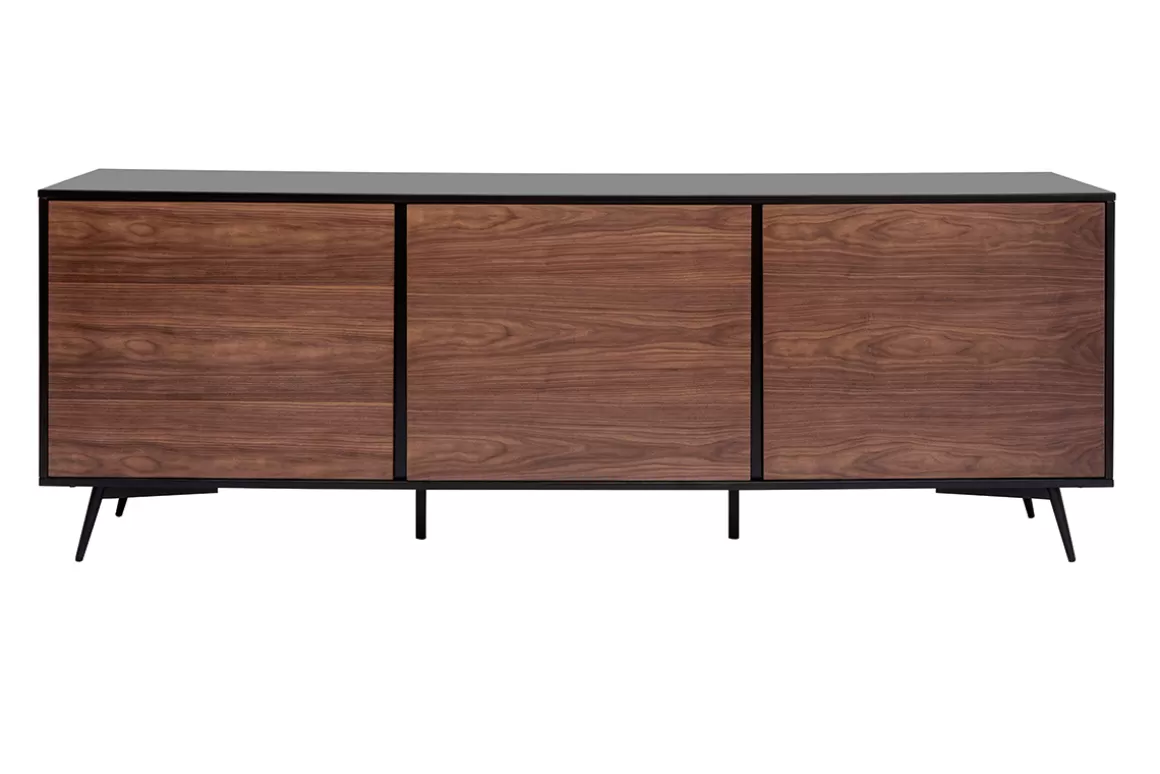 Miliboo Sideboard mattschwarz Walnussfurnier 3 Türen B200 cm MERMOZ