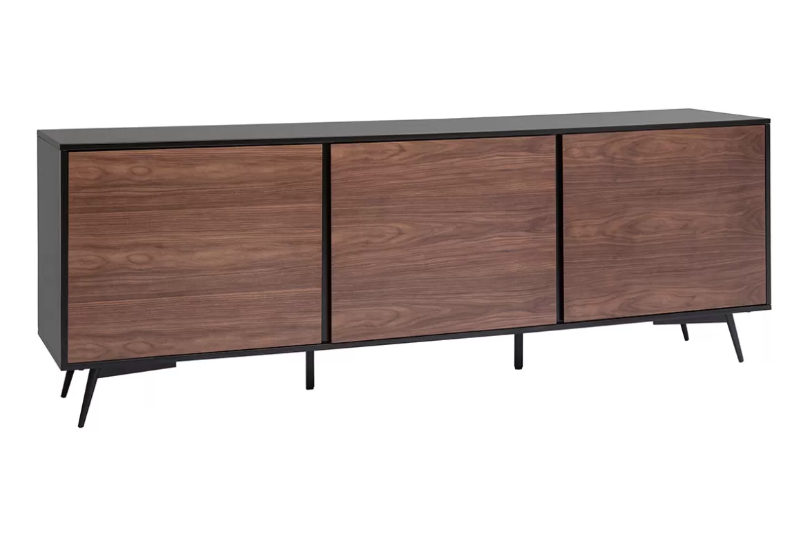 Miliboo Sideboard mattschwarz Walnussfurnier 3 Türen B200 cm MERMOZ