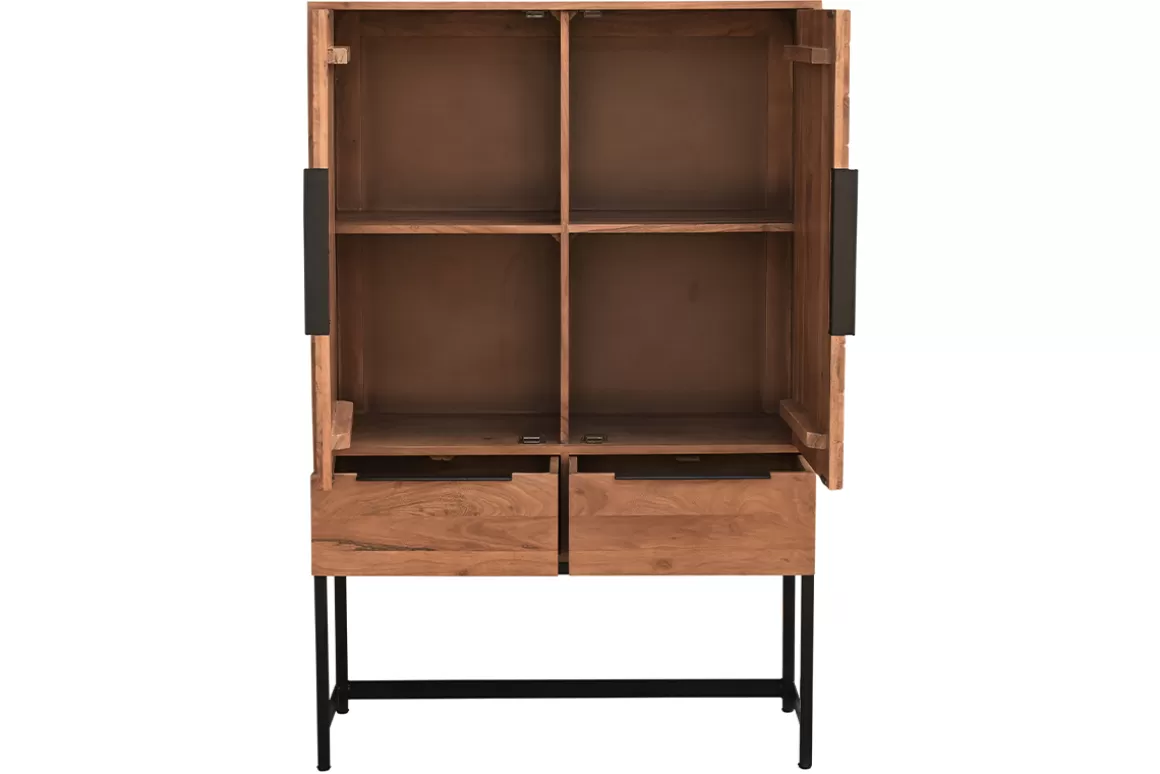 Miliboo Sideboard mit Fischgrätenmuster aus Massivholz und schwarzem Metall 2 Türen 2 Schubladen STICK
