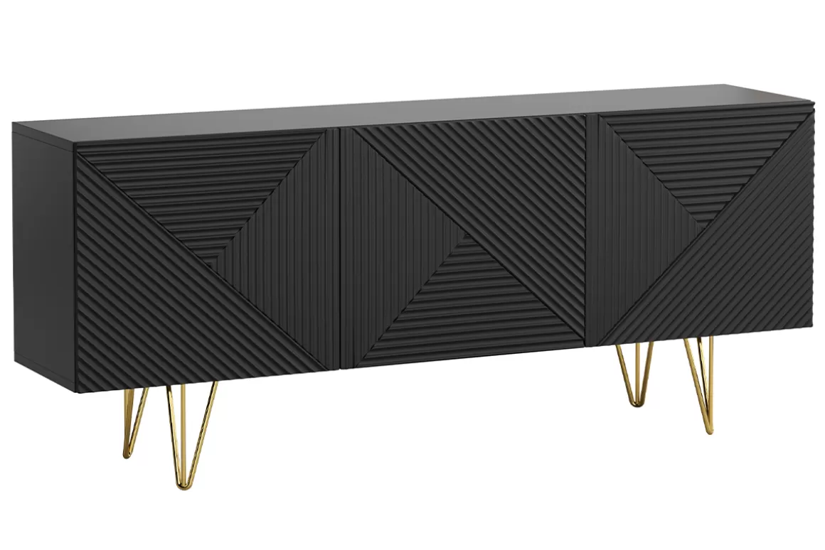 Miliboo Sideboard schwarz und goldfarben 3-türig L160 cm OZEN